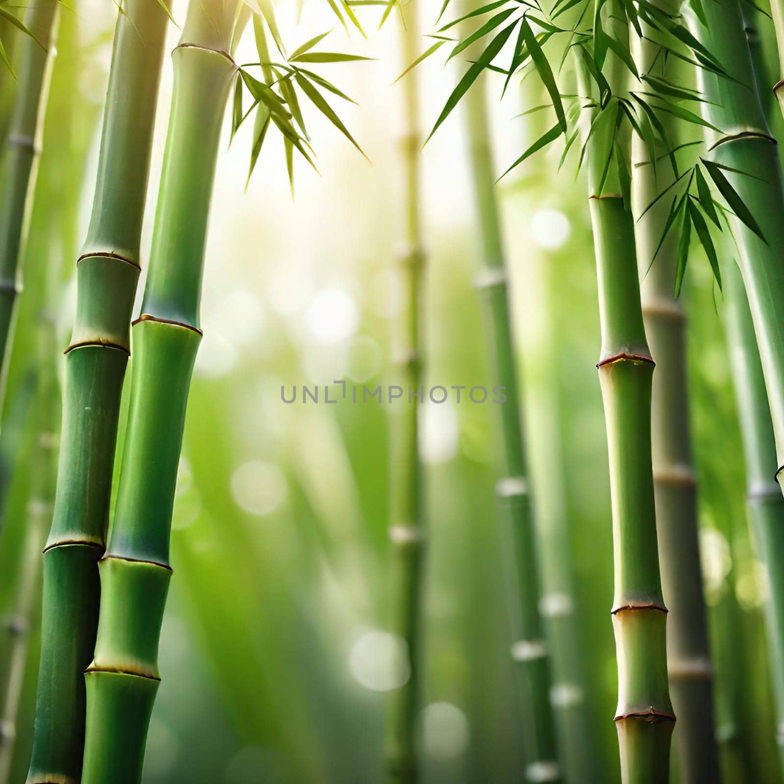 Bamboo forest with green leaves. Beautiful nature background. Vector illustration.Bamboo forest with sunlight and bokeh. Natural background.Green bamboo forest in the morning. Nature background. Shallow depth of field.