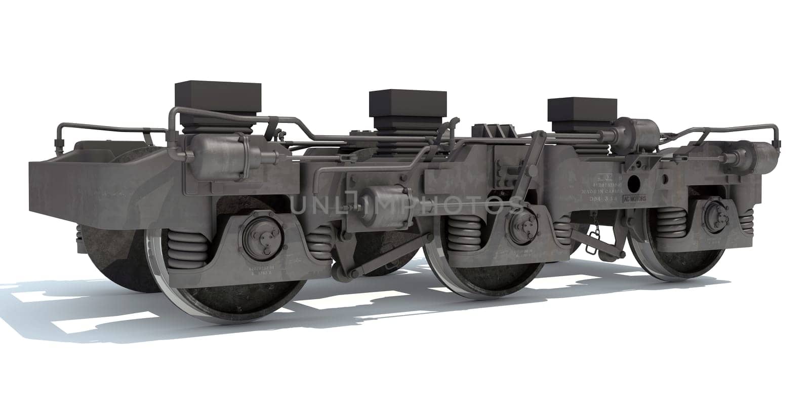 Train Wheels Bogie 3D rendering on white background by 3DHorse