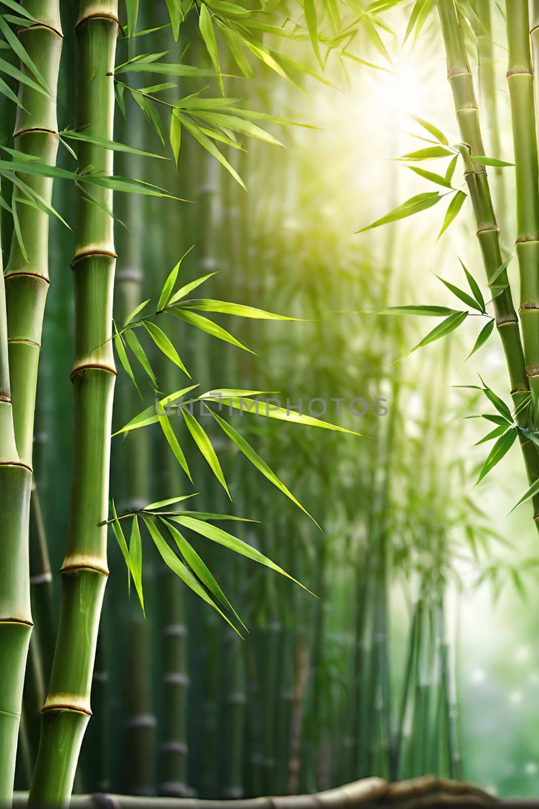 Bamboo forest with green leaves. Beautiful nature background. Vector illustration.Bamboo forest with sunlight and bokeh. Natural background.Green bamboo forest in the morning. Nature background. Shallow depth of field.