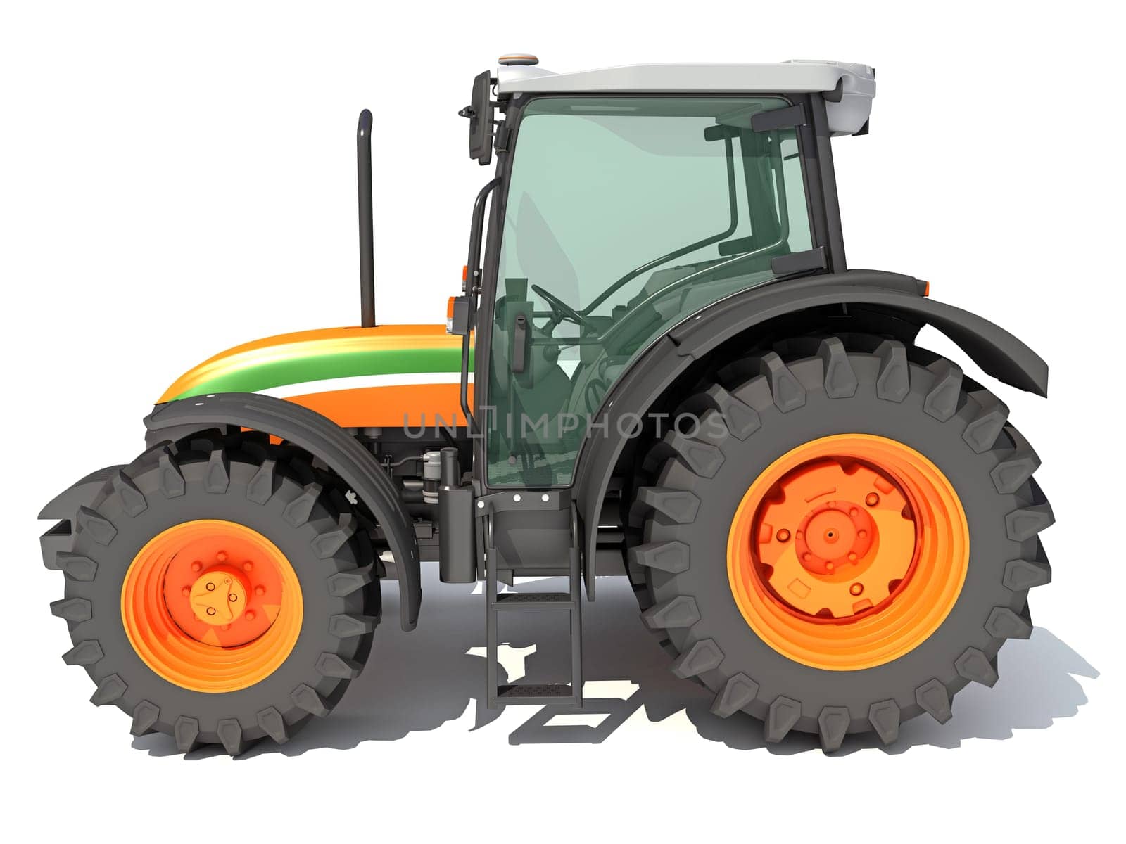 Farm Tractor 3D rendering model on white background