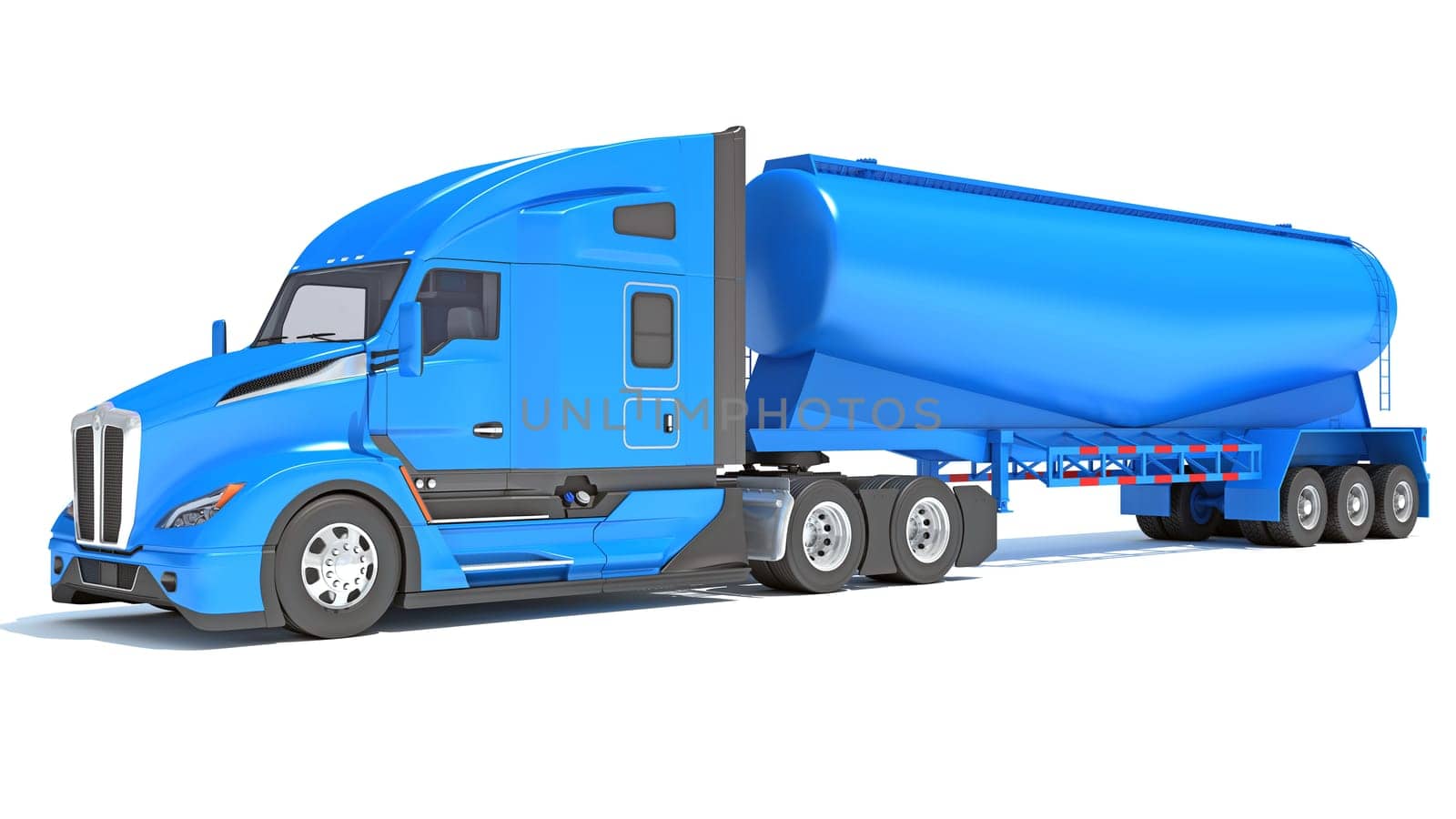 Truck with Tank Trailer 3D rendering model on white background