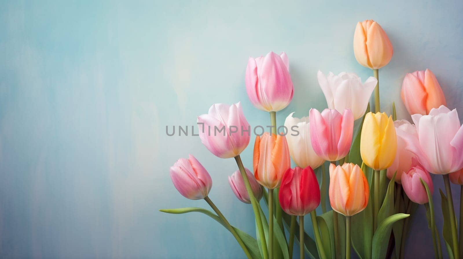 Beautiful tulips in pastel colors. selective focus. Generative AI, by mila1784