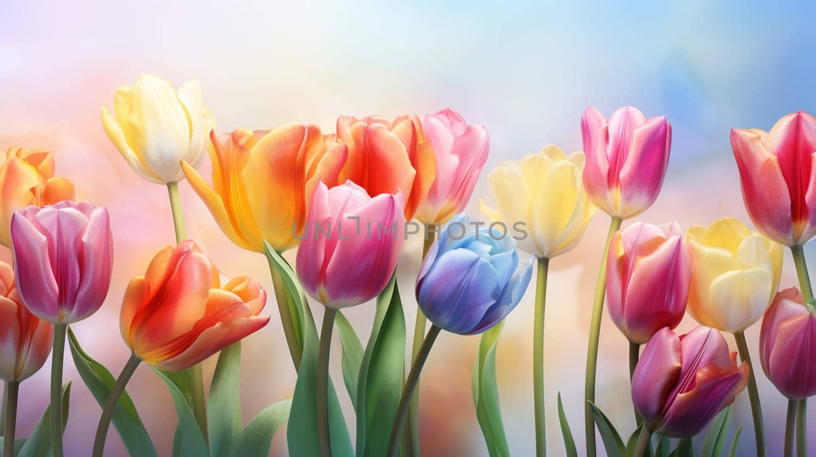 Beautiful tulips in pastel colors. selective focus. Generative AI, by mila1784