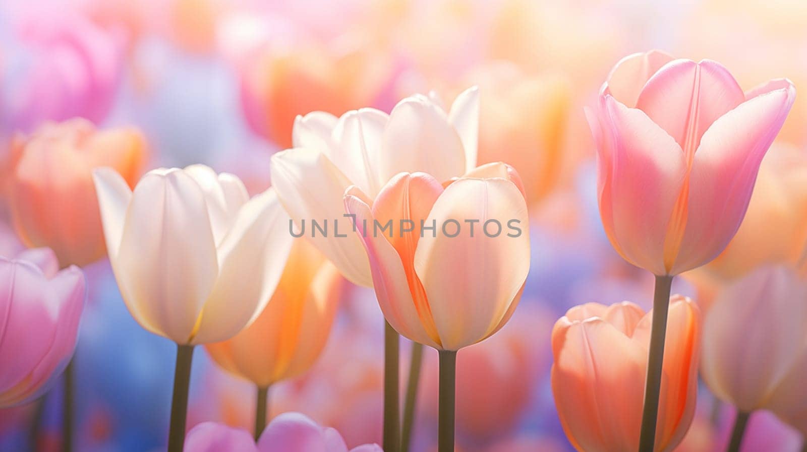 Beautiful tulips in pastel colors. selective focus. Generative AI, by mila1784