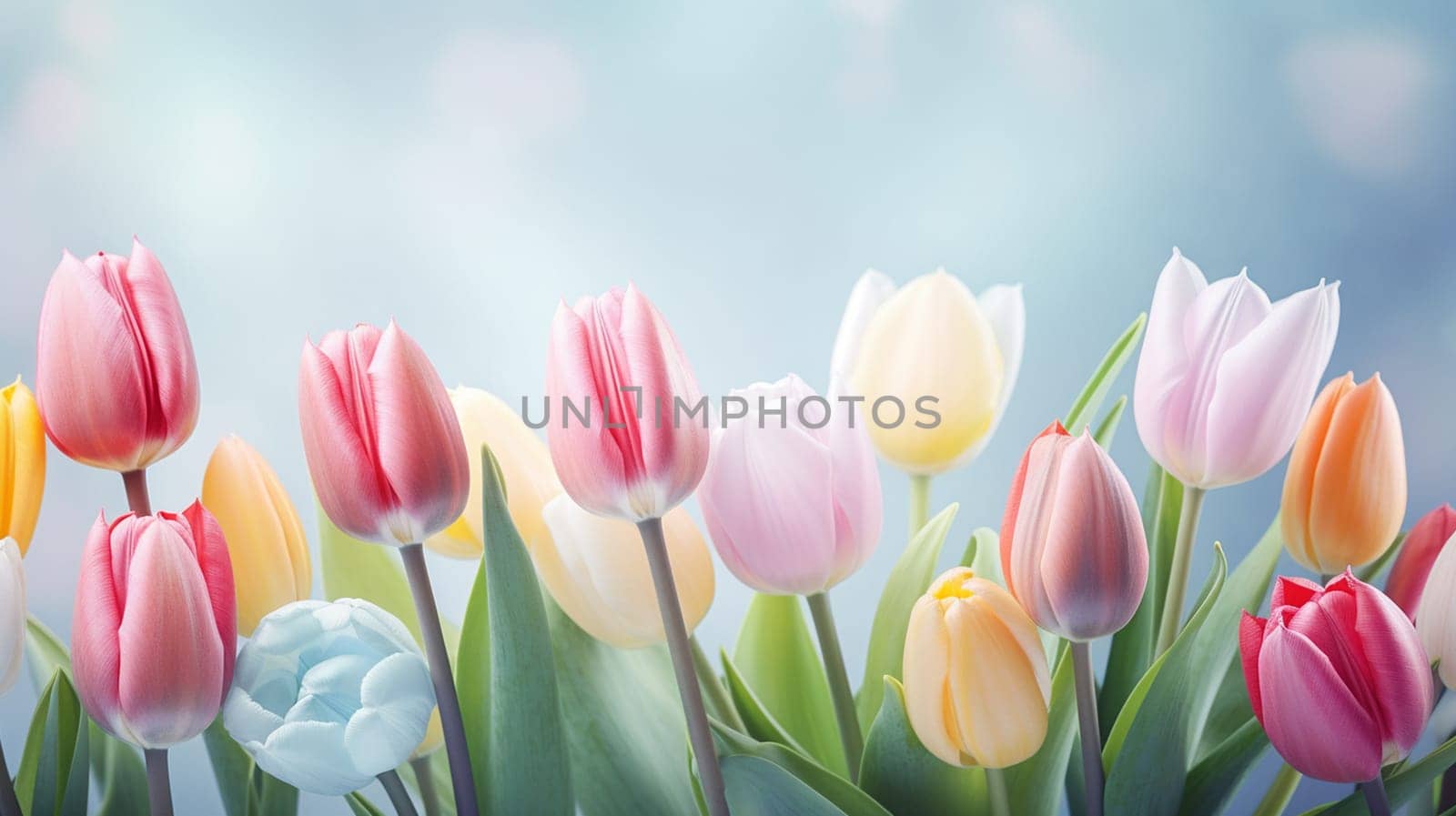 Beautiful tulips in pastel colors. selective focus. Generative AI, by mila1784