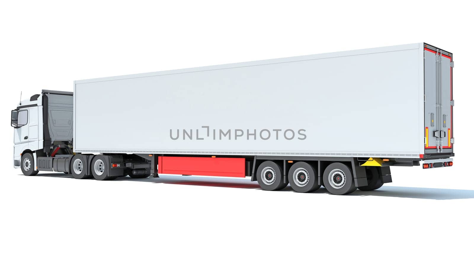 Truck with Refrigerator Trailer 3D rendering model on white background