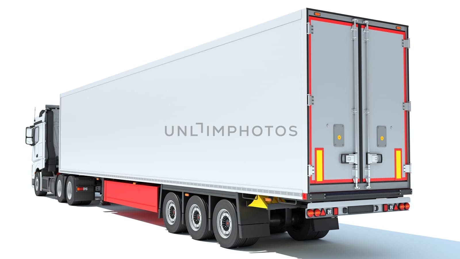 Truck with Refrigerator Trailer 3D rendering model on white background