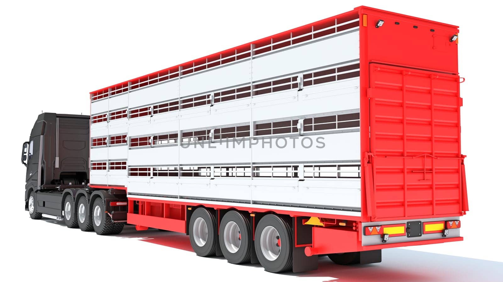 Truck with Animal Transporter Trailer 3D rendering on white background by 3DHorse