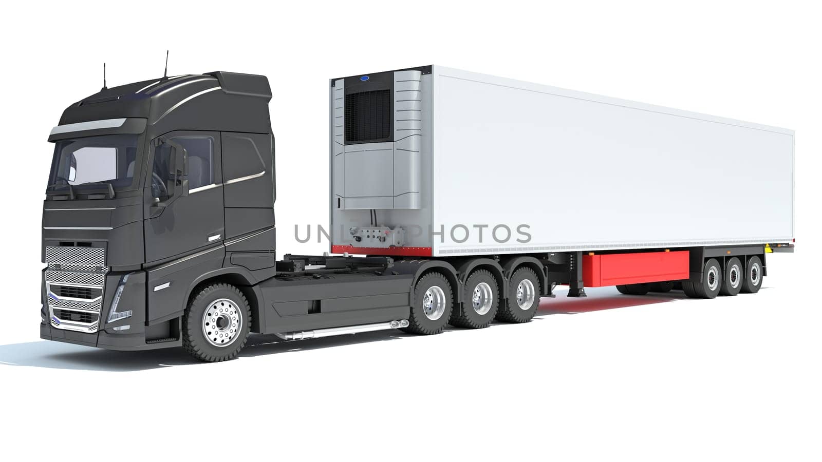 Truck with Refrigerator Trailer 3D rendering model on white background