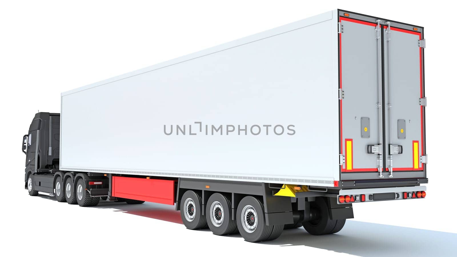 Truck with Refrigerator Trailer 3D rendering model on white background