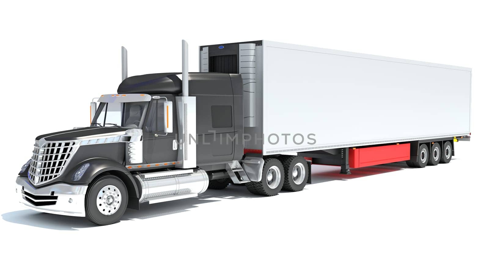 Truck with Refrigerator Trailer 3D rendering on white background by 3DHorse