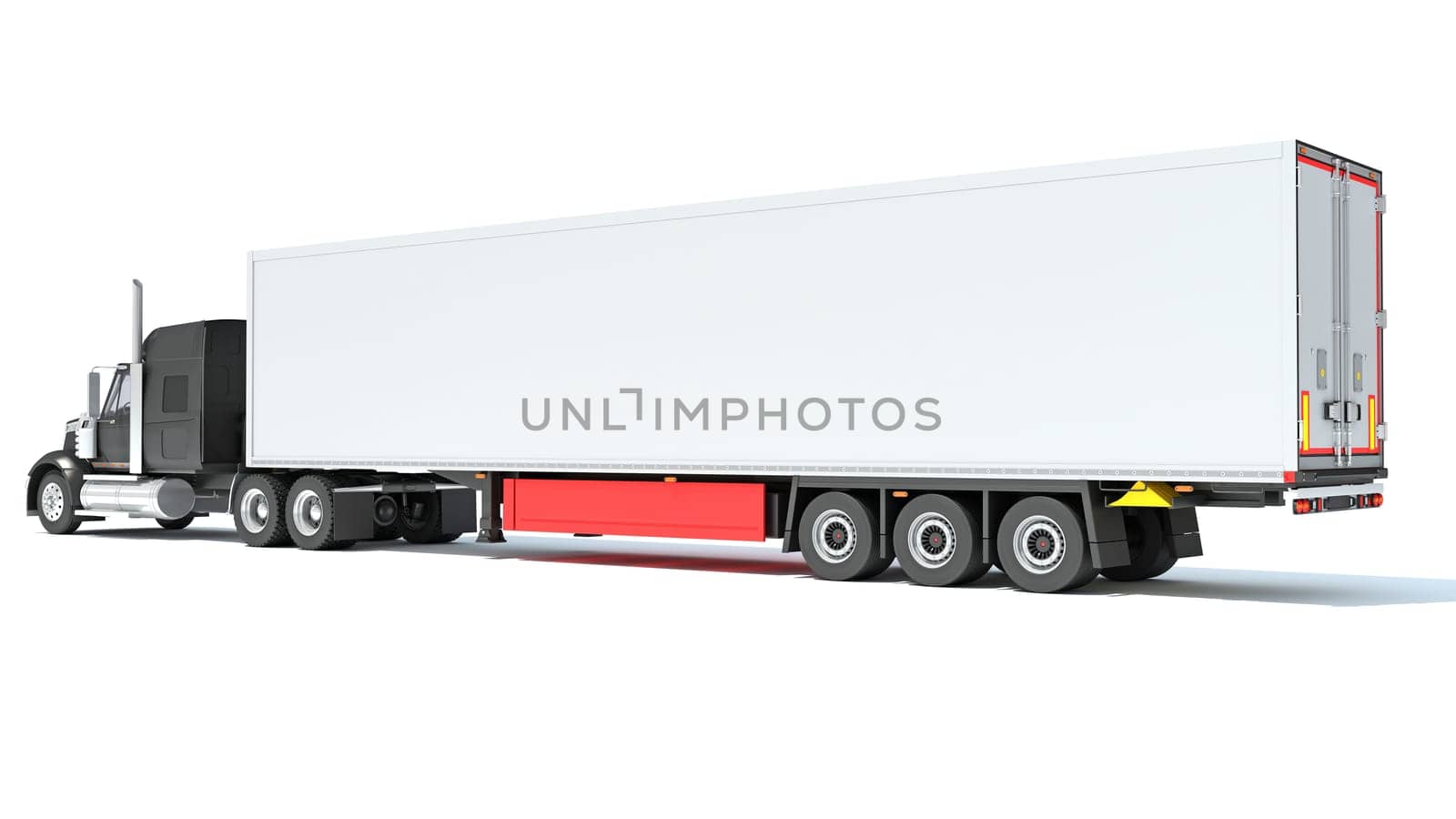 Truck with Refrigerator Trailer 3D rendering model on white background