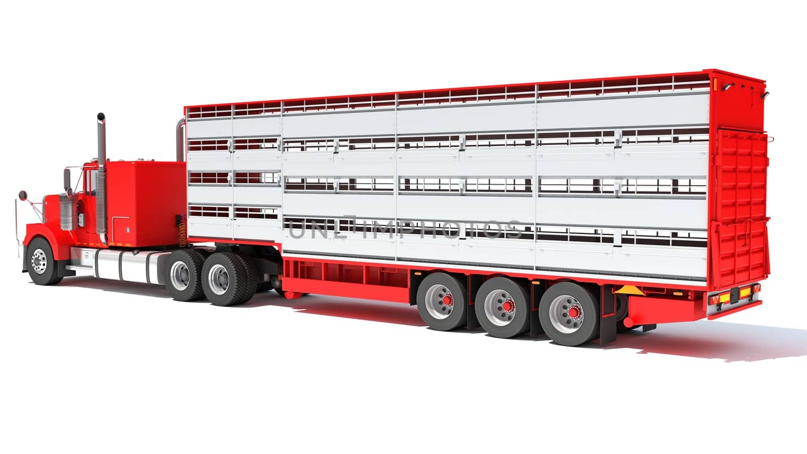 Truck with Animal Transporter Trailer 3D rendering on white background by 3DHorse