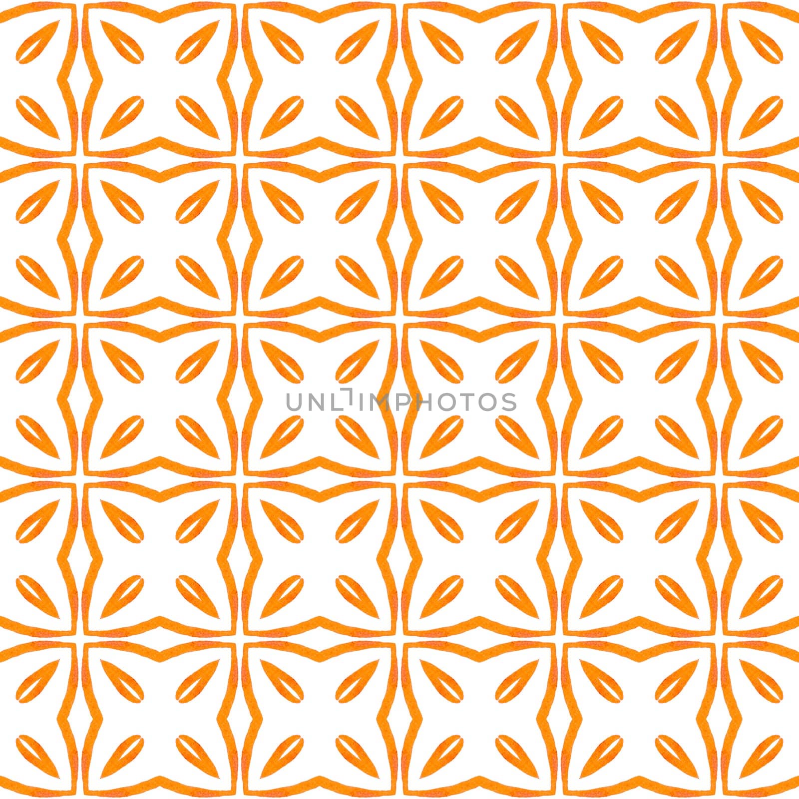 Hand drawn green mosaic seamless border. Orange extraordinary boho chic summer design. Textile ready fine print, swimwear fabric, wallpaper, wrapping. Mosaic seamless pattern.