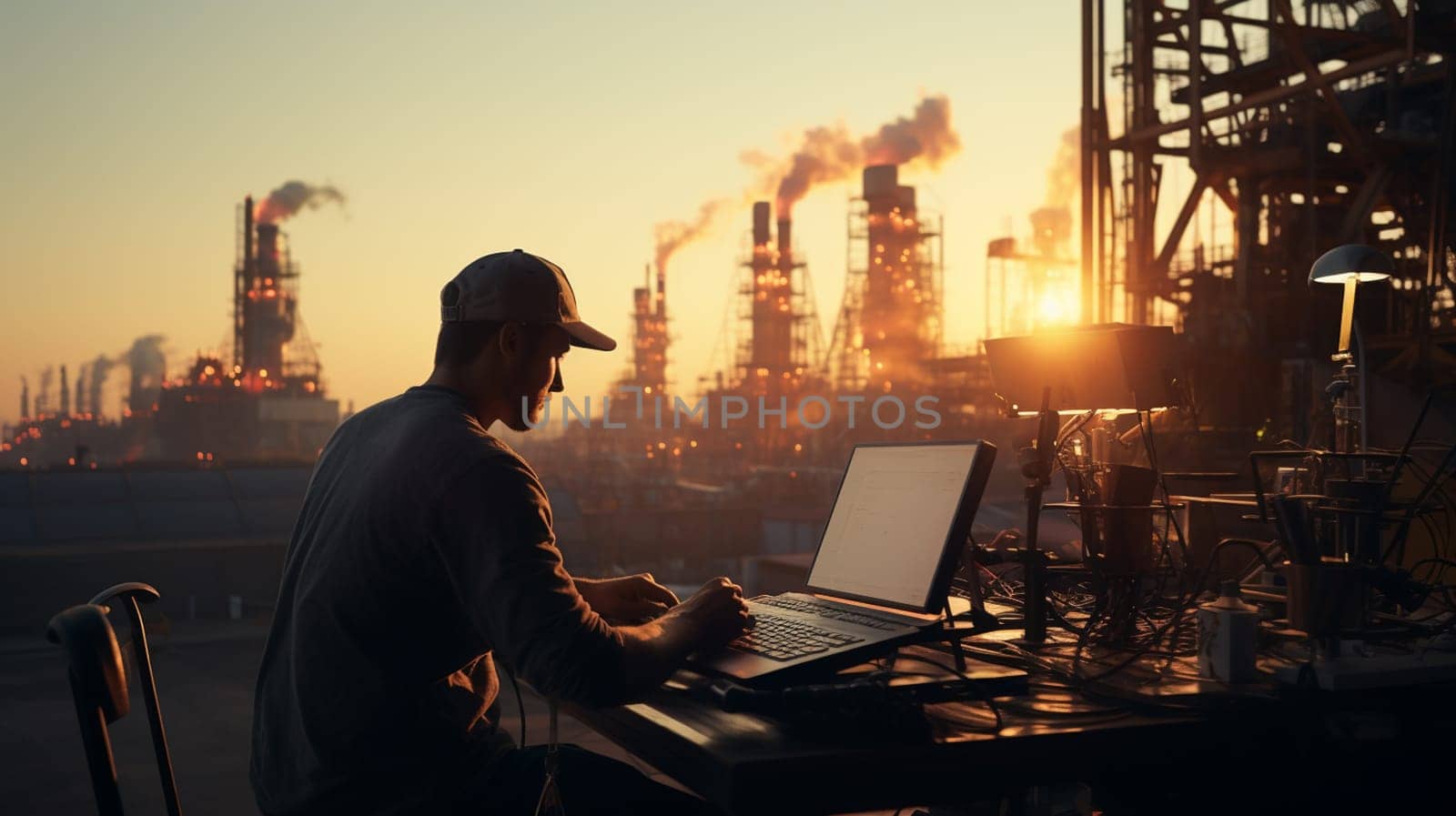 Handsome engineer man worker with Petroleum refinery industrial background,Petrochemical factory concept. High quality photo