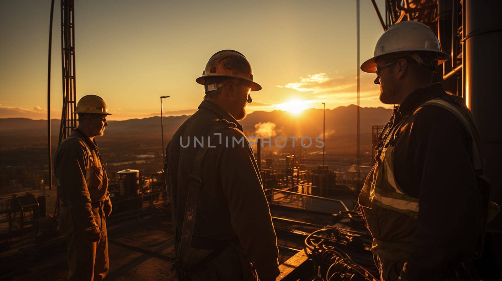 workers in an industrial plant for the production and processing of crude oil . High quality photo