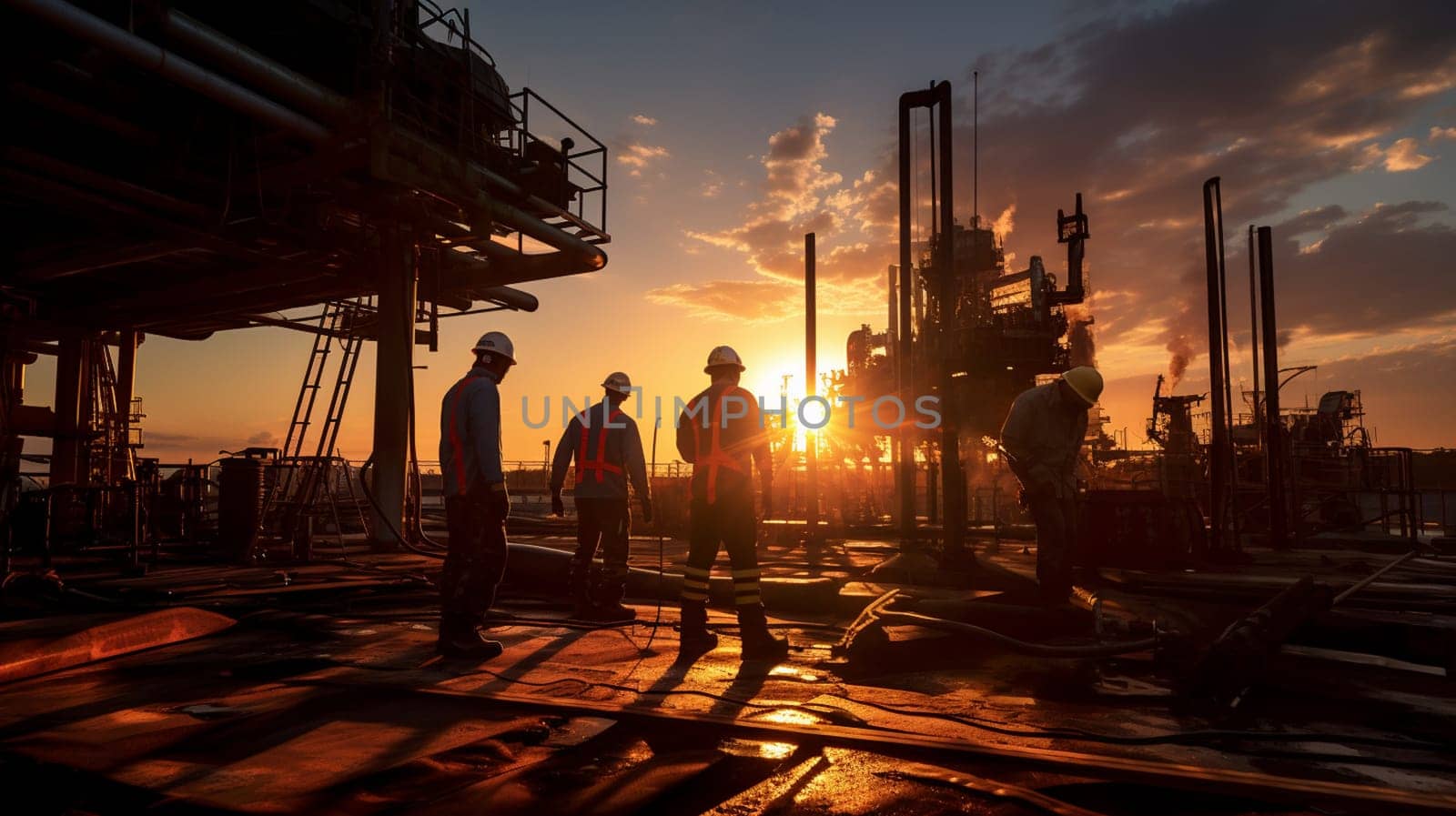 workers in an industrial plant for the production and processing of crude oil by Andelov13