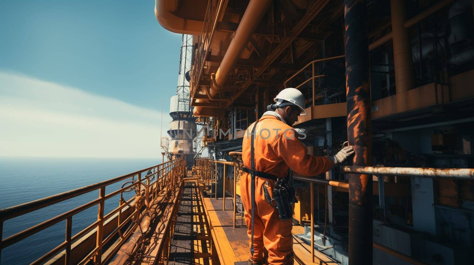 workers in an industrial plant for the production and processing of crude oil . High quality photo