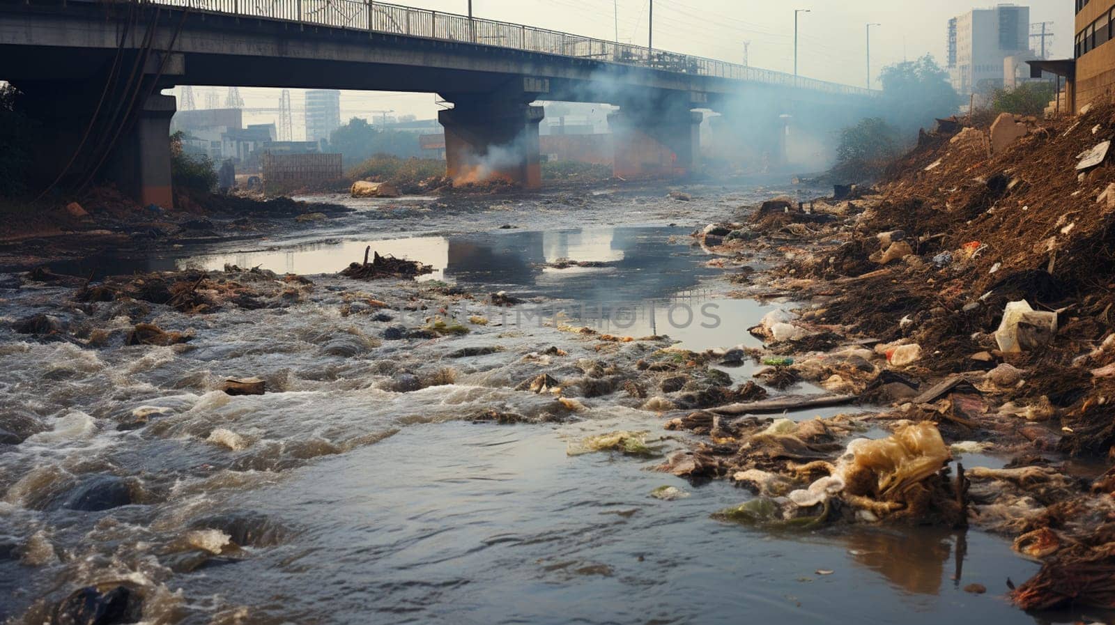 industrial waste and air pollution with black smoke from chimneys. High quality photo