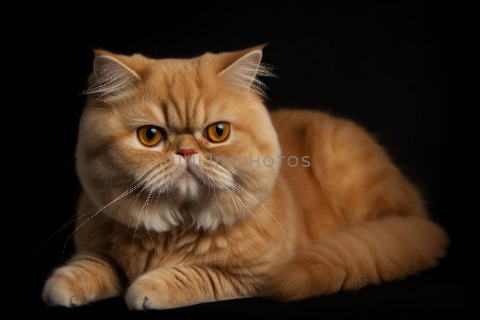 Portrait of a cute cat looking away. Highland fold cat breed.