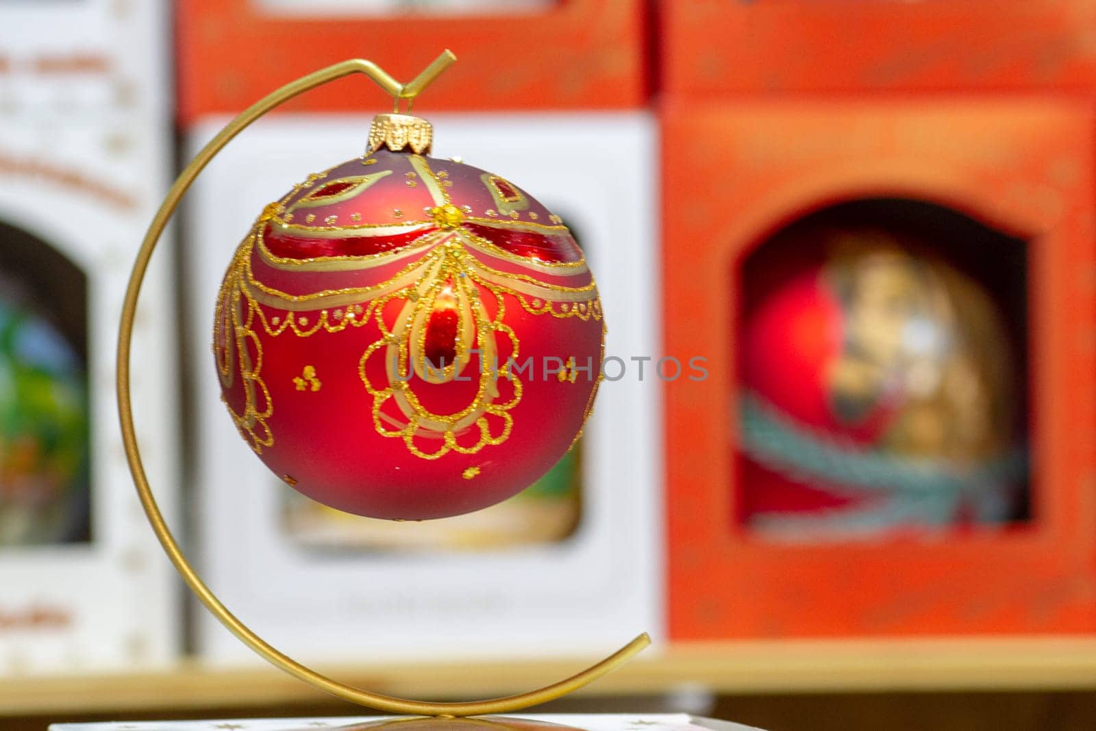 Christmas ball on a handmade stand. High quality photo