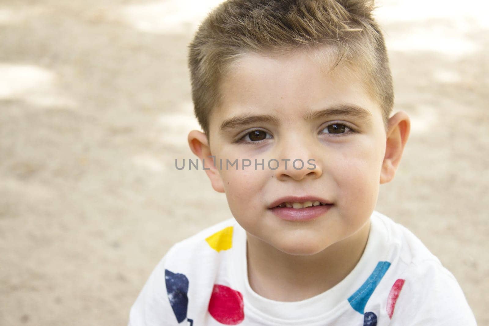 Portrait of four year old boy gesturing by GemaIbarra