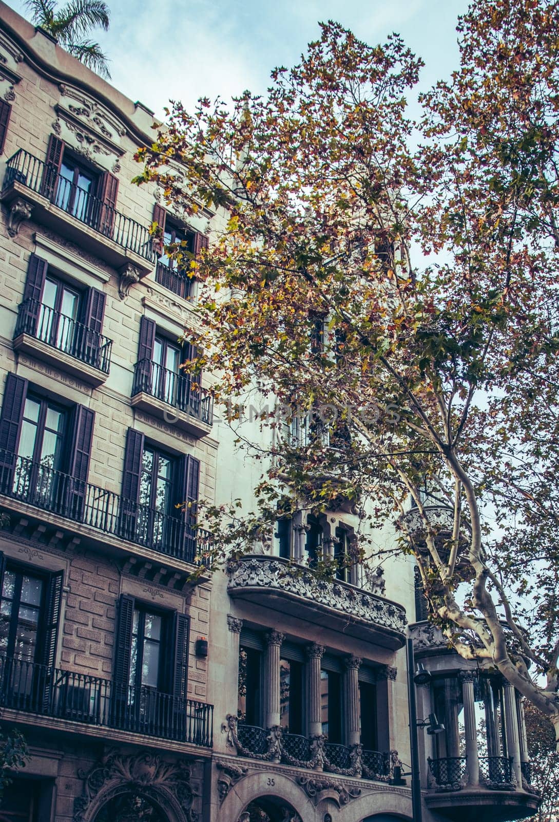 Old apartment building with balcony, Barcelona, Catalonia. Beautiful urban scenery photography. S by _Nataly_Nati_