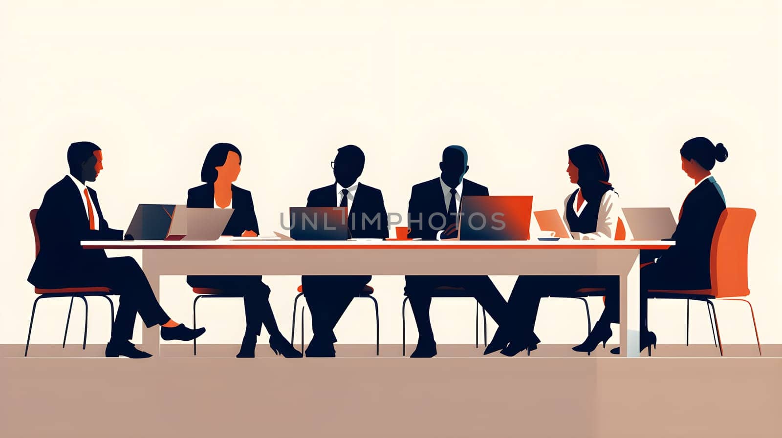 A minimalist illustration of business people in a meeting - corporate concept - AI generative