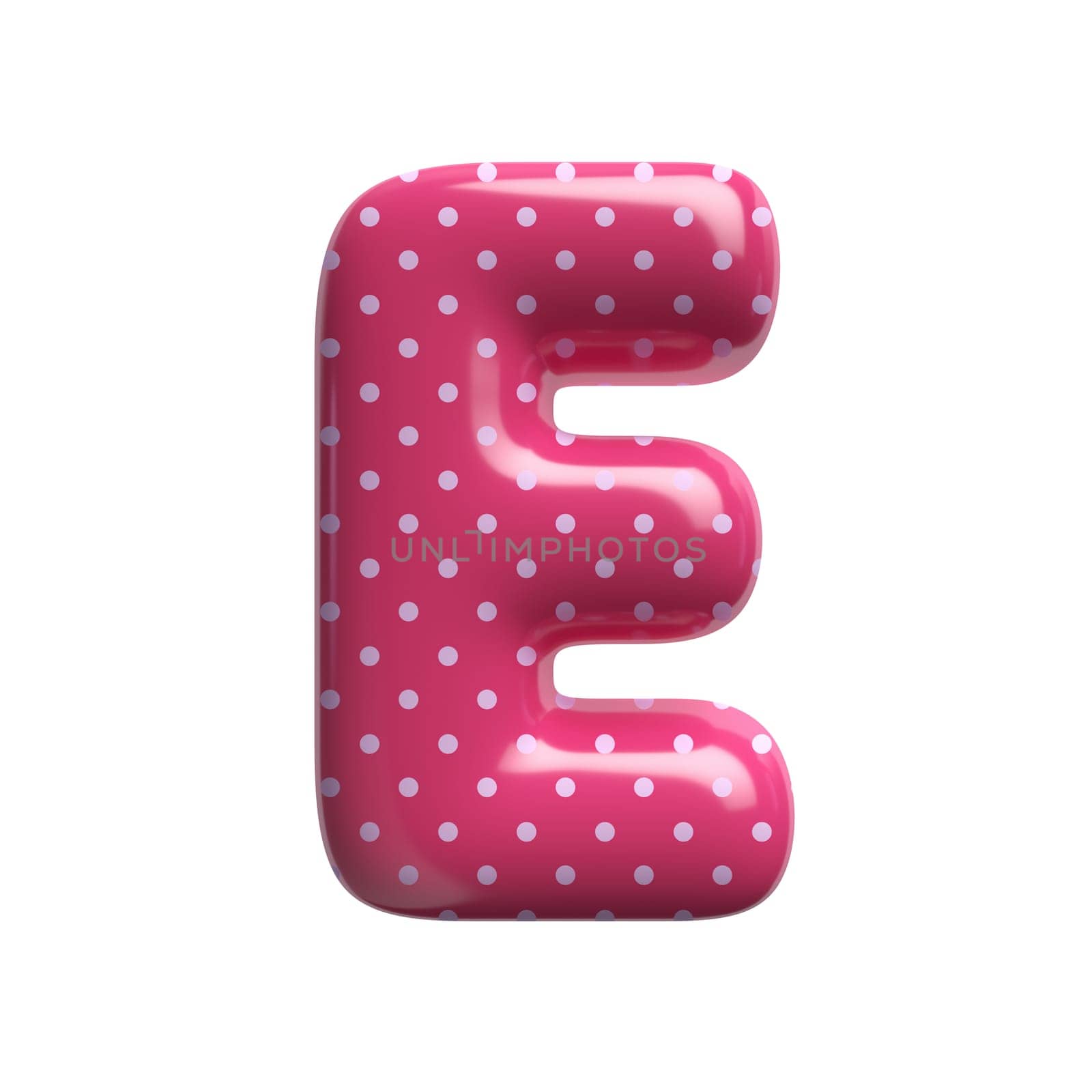 Polka dot letter E - large 3d pink retro font isolated on white background. This alphabet is perfect for creative illustrations related but not limited to Fashion, retro design, decoration...