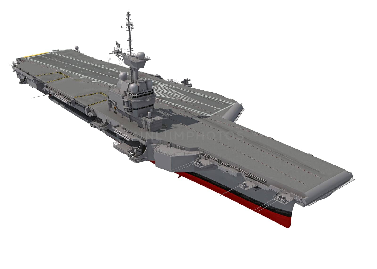 Aircraft carrier nuclear military ship, side view 3D rendering model