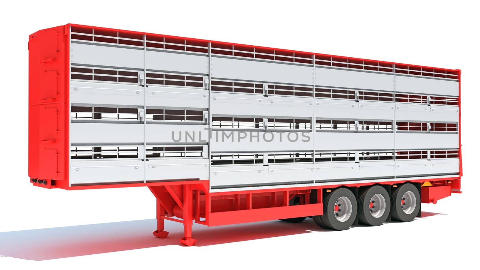 Cattle Animal Transporter semi trailer 3D rendering model on white background