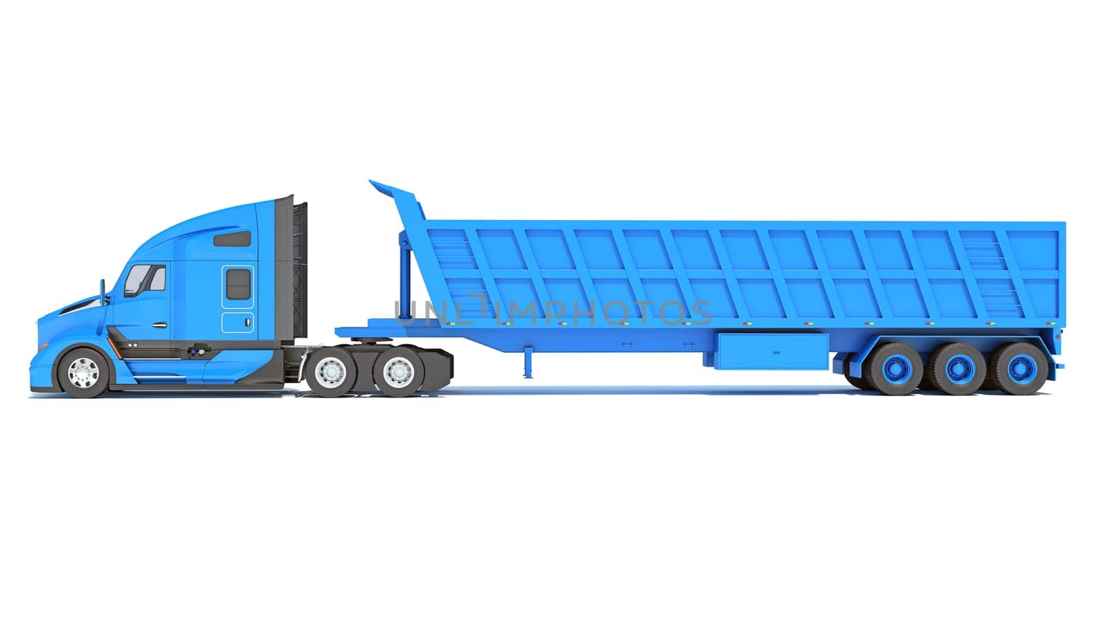 Semi Truck with Tipper Trailer 3D rendering model on white background