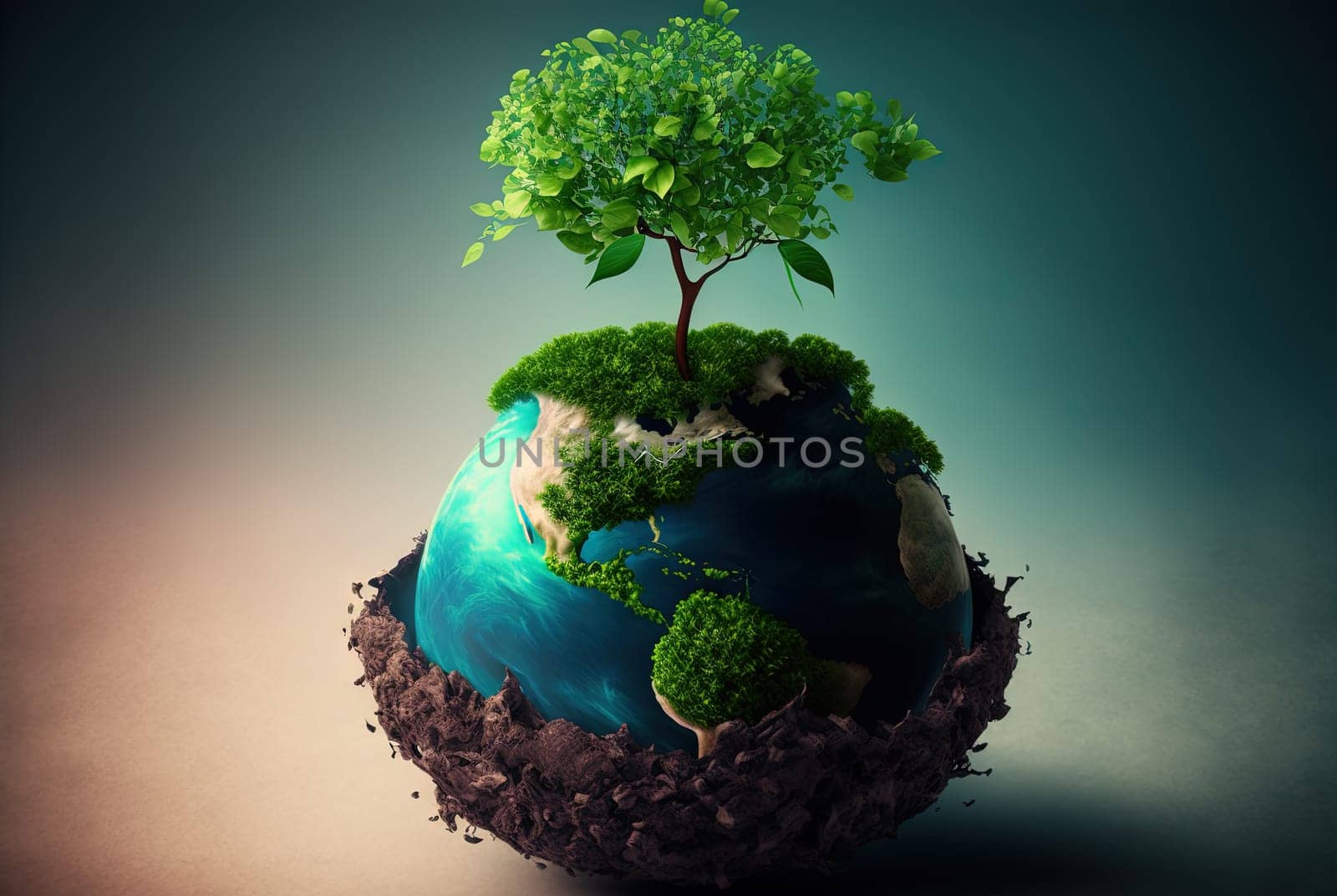 Ecological sustainability concept with stylized Earth as our home. Generated AI. by SwillKch