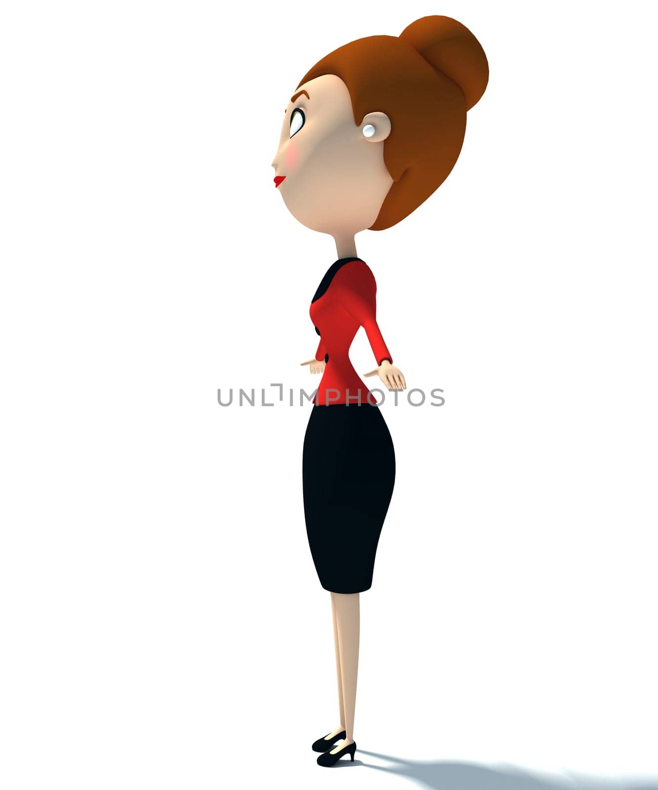 Cartoon style Girl 3D rendering model on white background