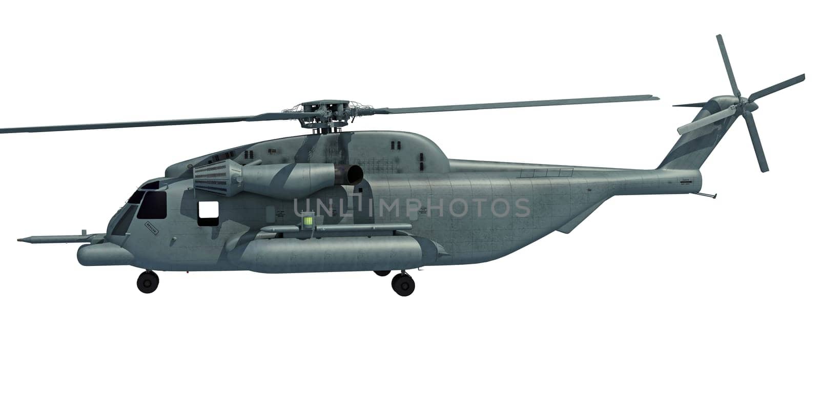 Helicopter 3D rendering model on white background