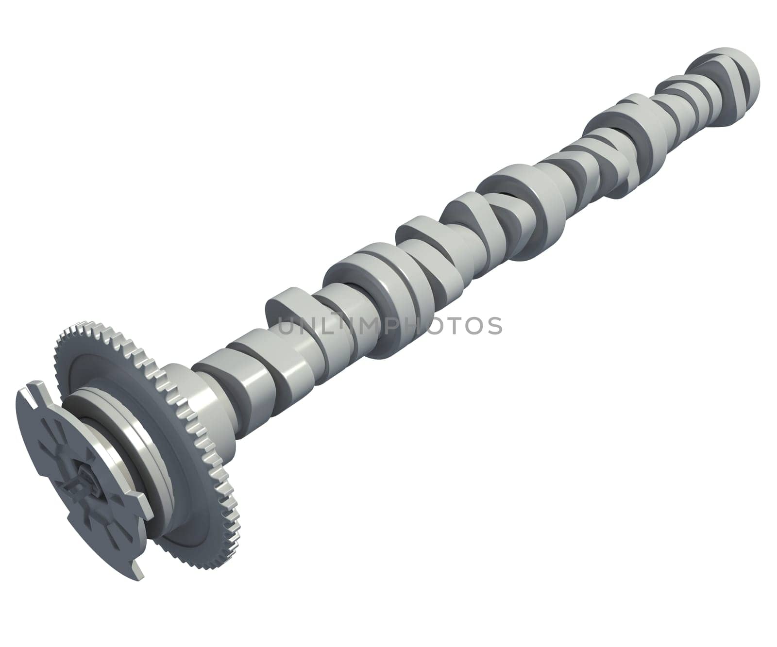 Car Engine Camshaft 3D rendering model on white background