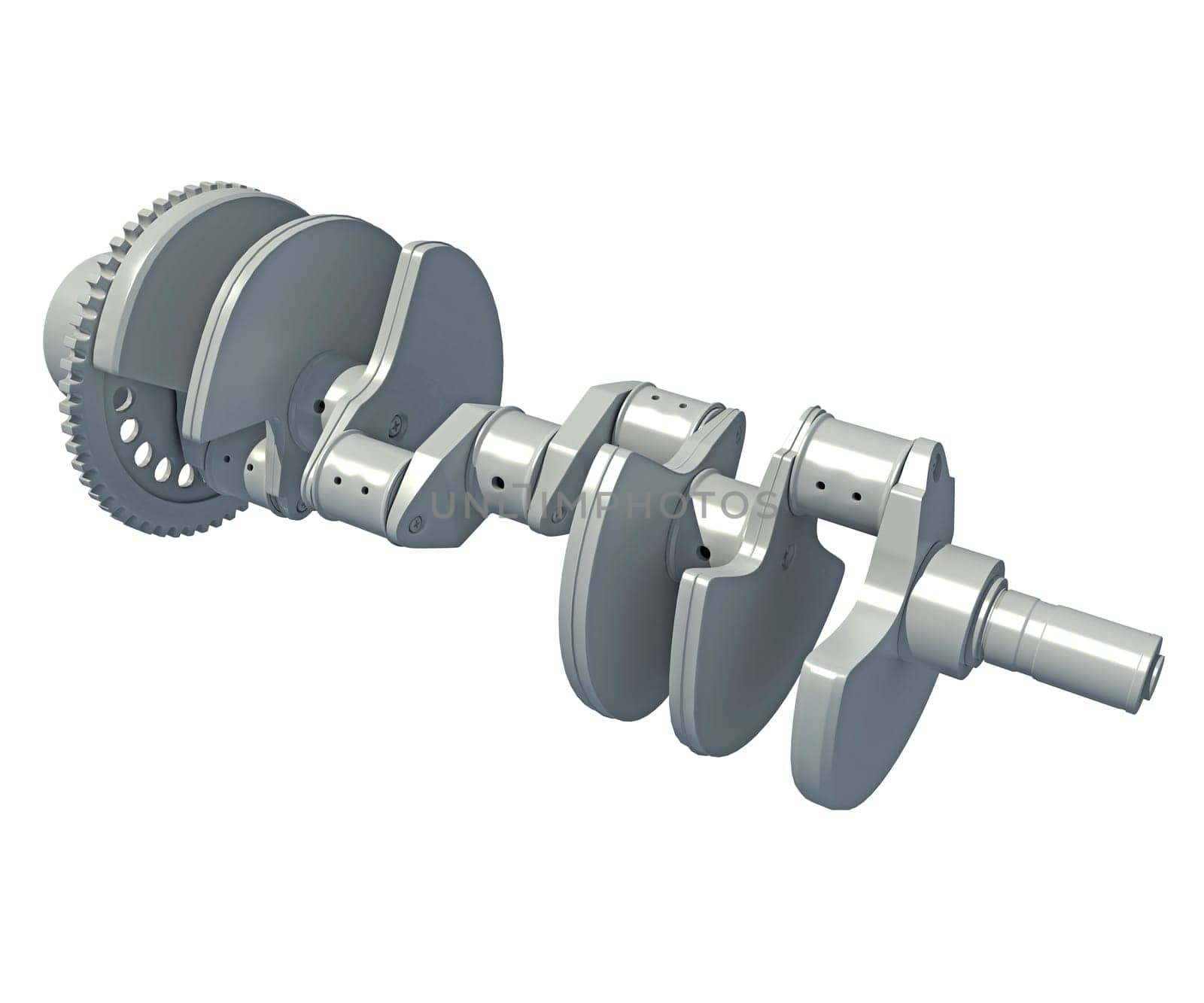 Car Engine Crankshaft 3D rendering model on white background