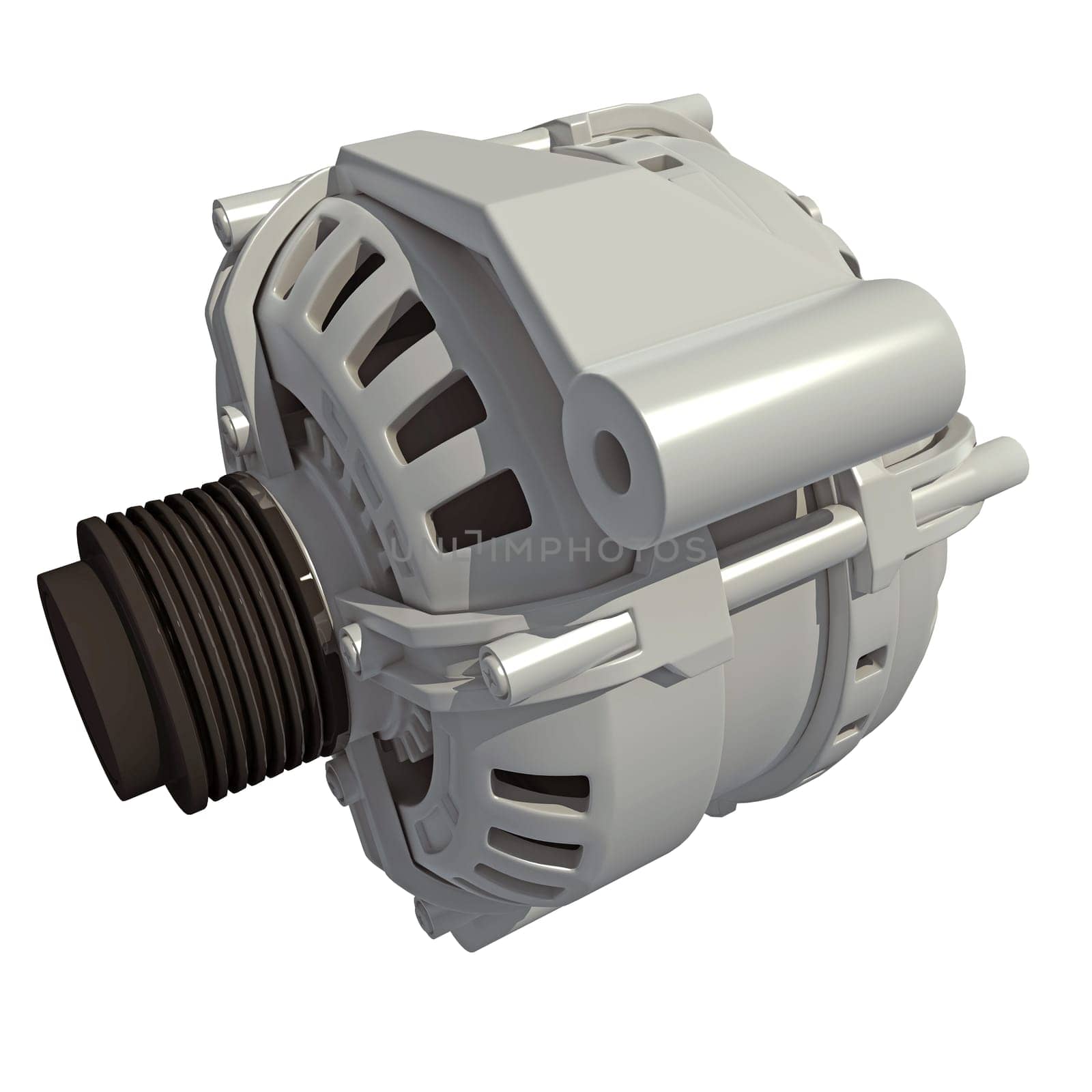 Vehicle Alternator 3D rendering model on white background