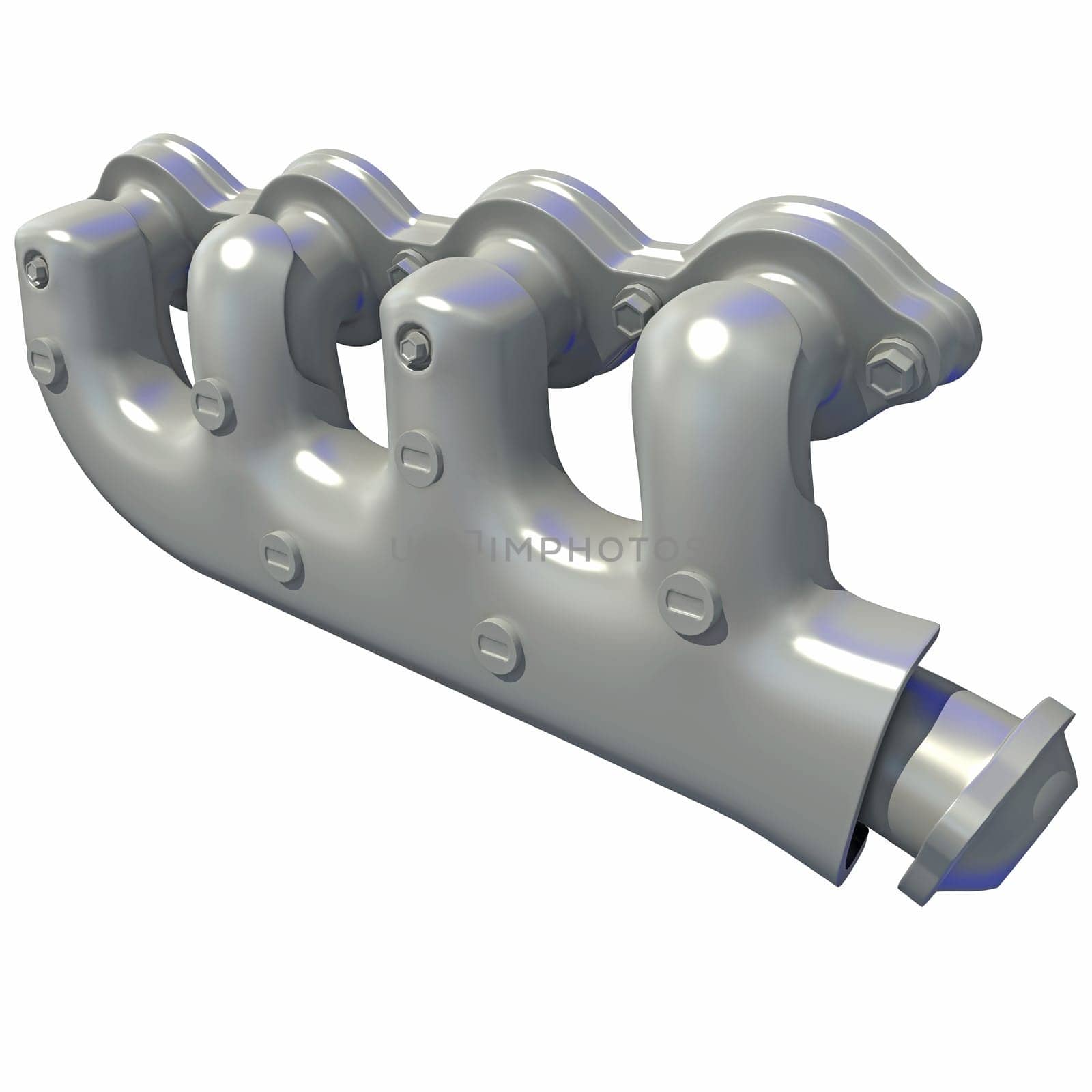 Exhaust Manifold 3D rendering model on white background