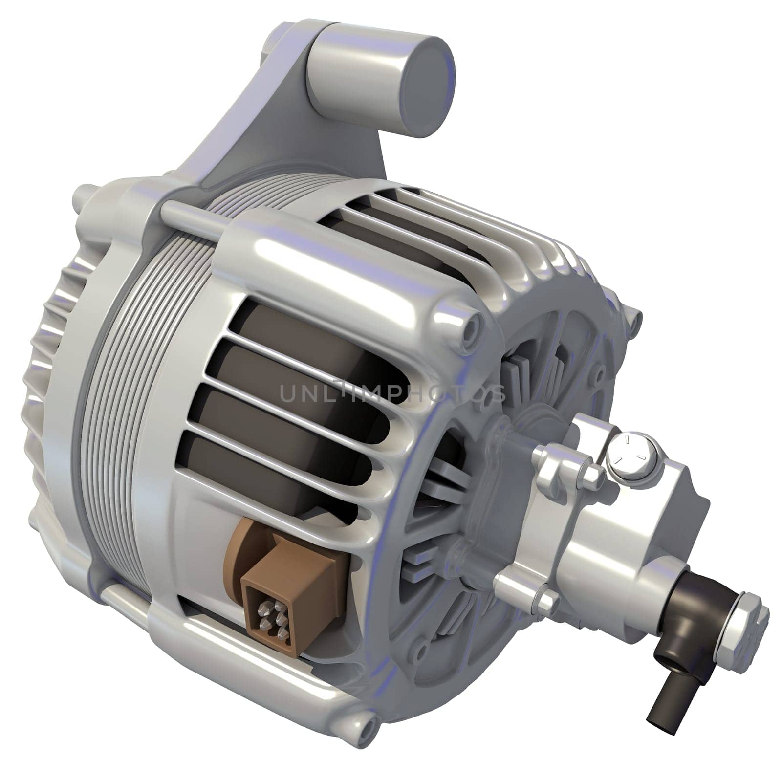 Vehicle Alternator 3D rendering model on white background