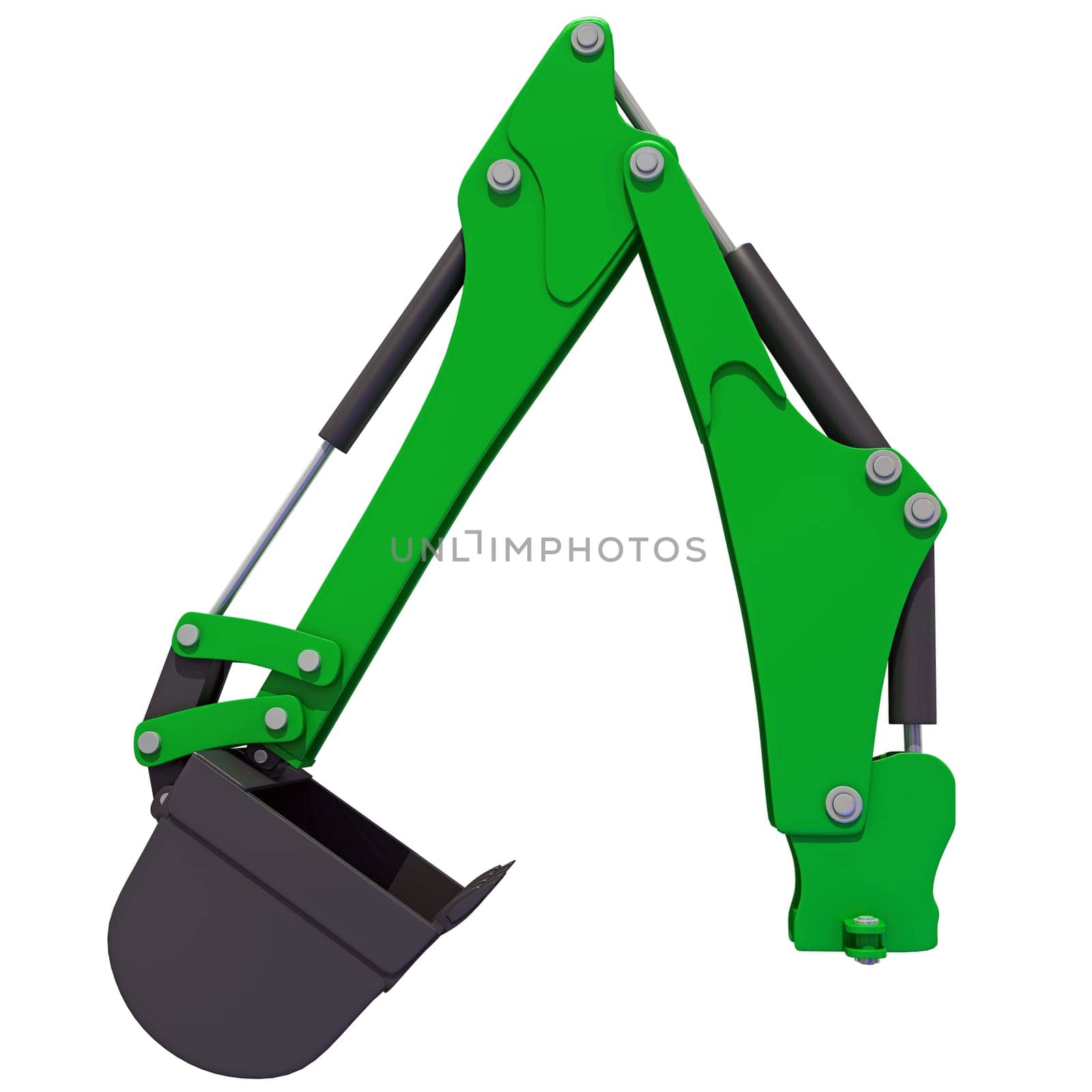 Excavator Shovel Crane Arm 3D rendering model on white background