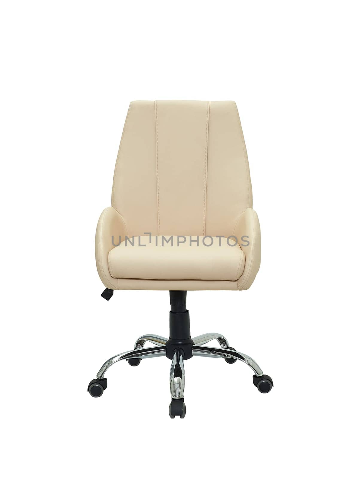 beige office armchair on wheels isolated on white background, front view. furniture in minimal style