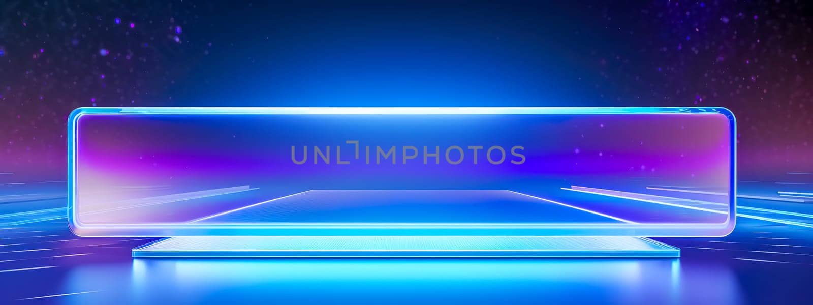 Futuristic hologram display with neon lights and abstract patterns