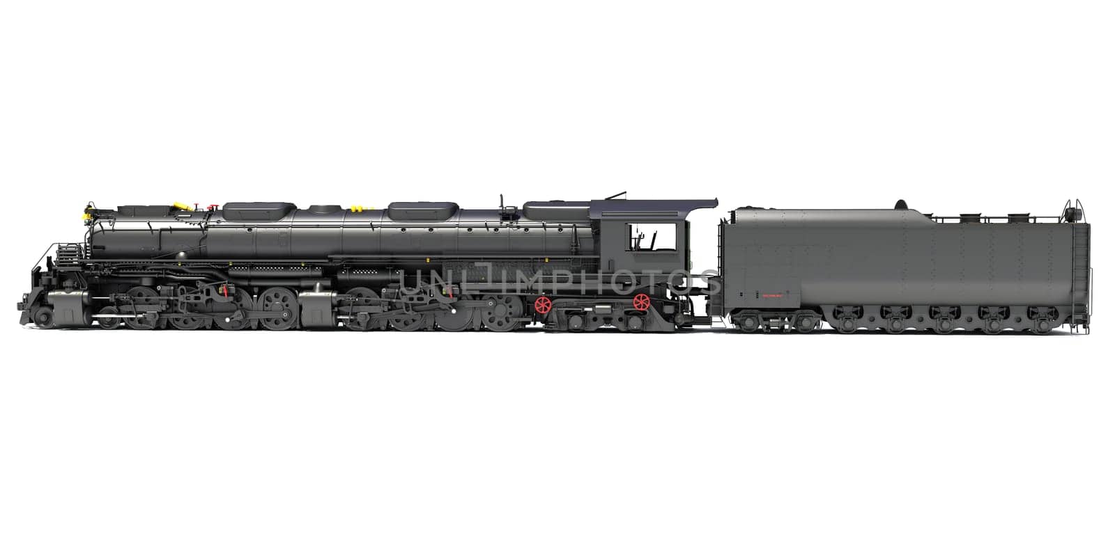 Steam train locomotive 3d rendering model on a white background