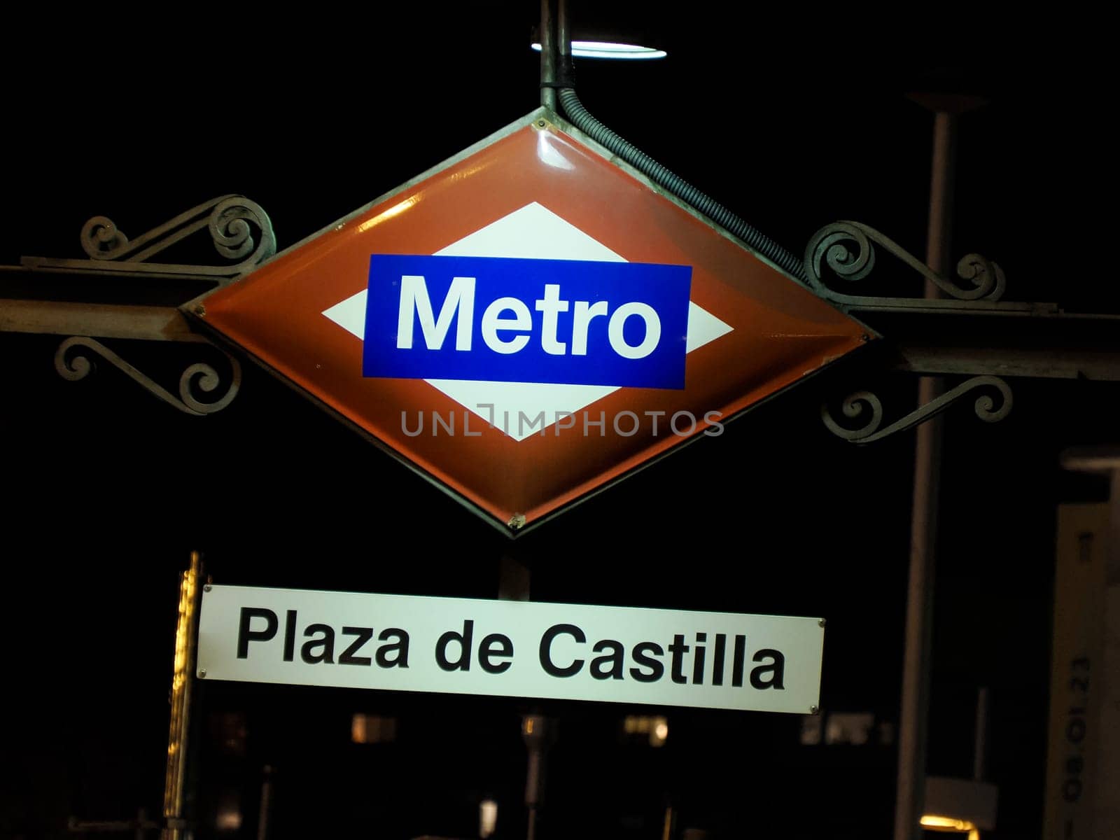 Plaza de Castilla Metro Station Sign in Madrid Spain detail