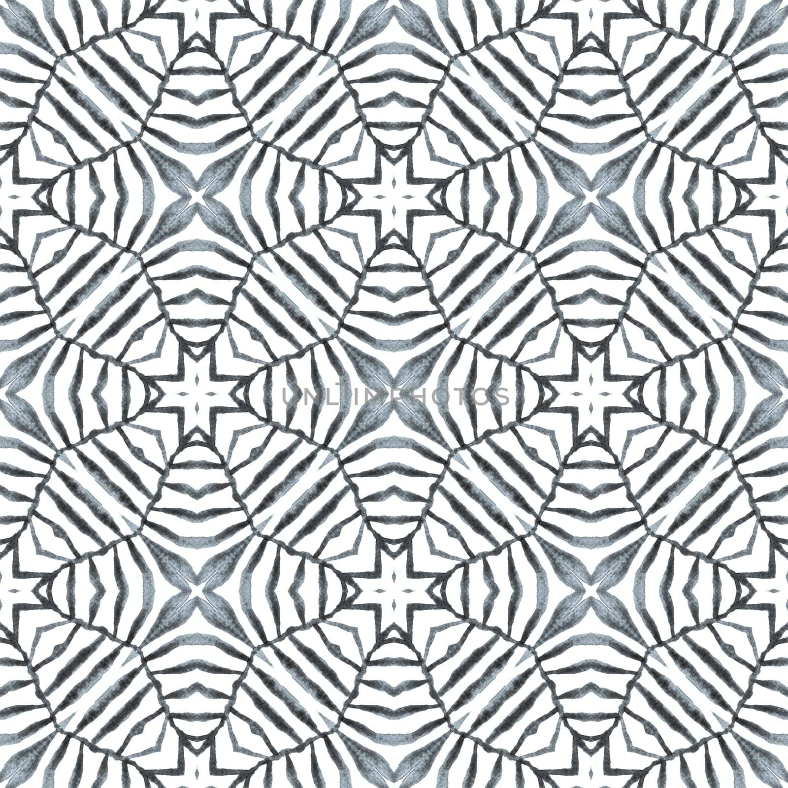 Watercolor medallion seamless border. Black and white stylish boho chic summer design. Medallion seamless pattern. Textile ready mesmeric print, swimwear fabric, wallpaper, wrapping.