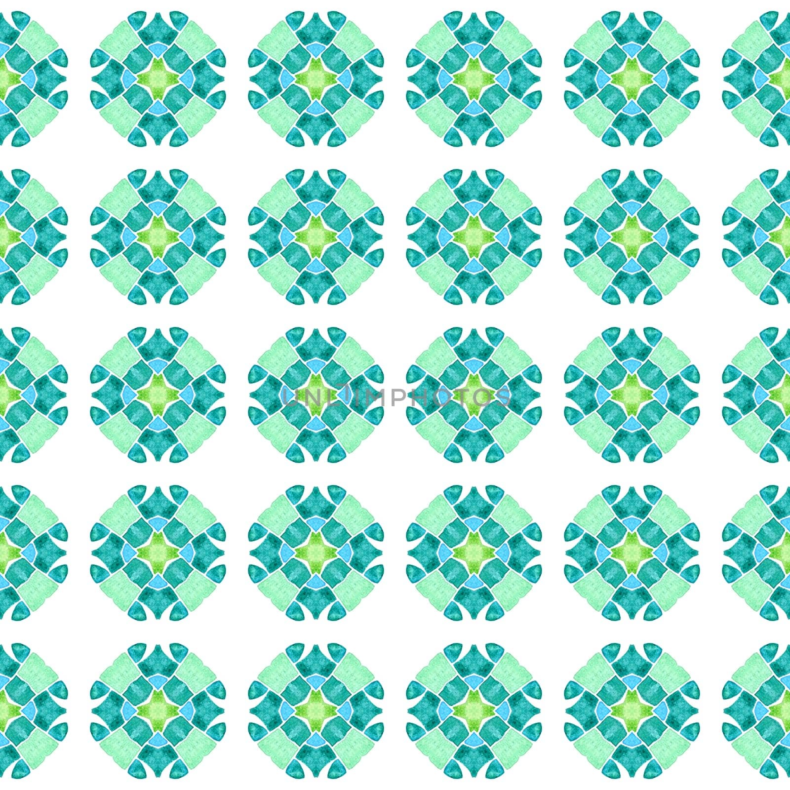 Watercolor summer ethnic border pattern. Green exquisite boho chic summer design. Textile ready modern print, swimwear fabric, wallpaper, wrapping. Ethnic hand painted pattern.
