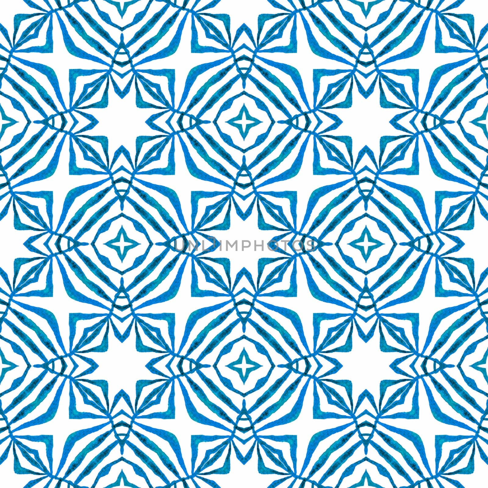 Textile ready optimal print, swimwear fabric, wallpaper, wrapping. Blue resplendent boho chic summer design. Mosaic seamless pattern. Hand drawn green mosaic seamless border.