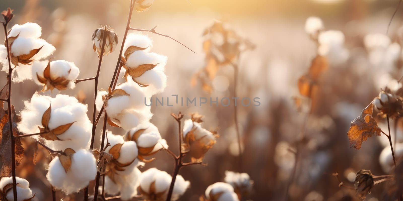 Cotton plant in nature with sun flare, nature concept