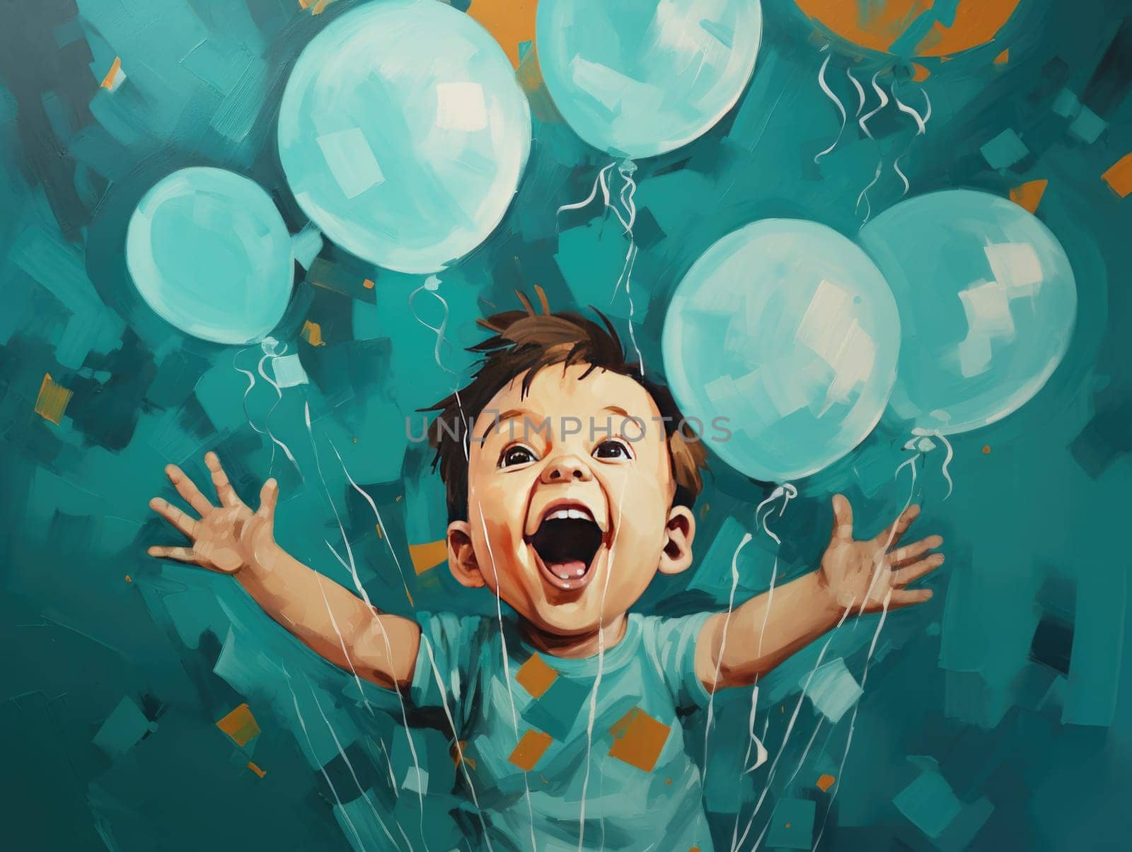 Baby surprise concept, happy kid with a balloons
